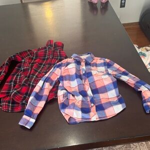 Kids Plaid Button-Down Shirts - Red and Blue